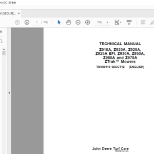 John Deere Z910A Z920A Z925A Z925A EFI Z930A Z950A Z960A & Z970A ZTrak Service Manual